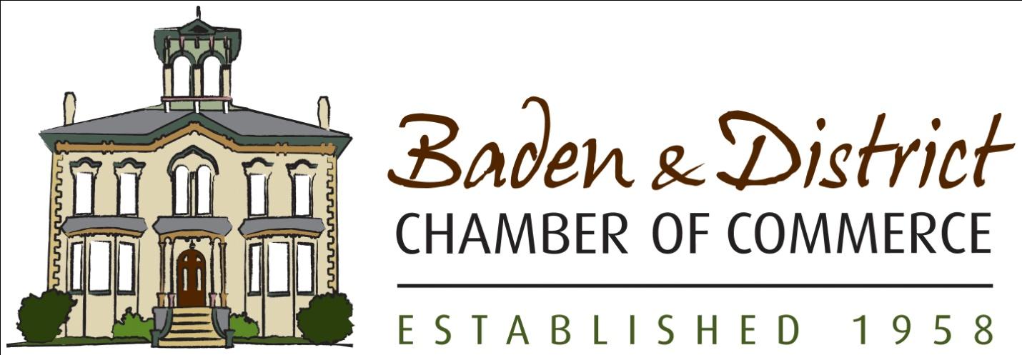 Logo with an illustration of Castle Kilbride and text stating the Baden & District Chamber of Commerce Established 1958